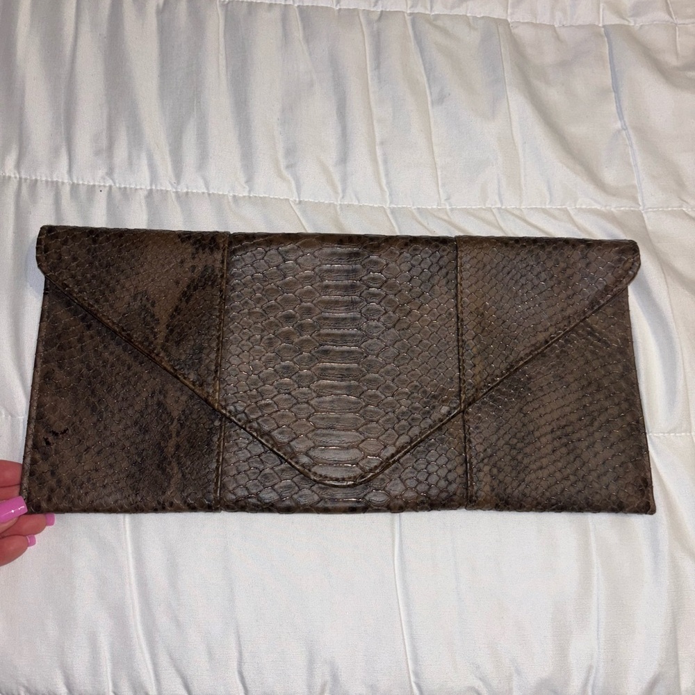 Brown Snakeskin Clutch